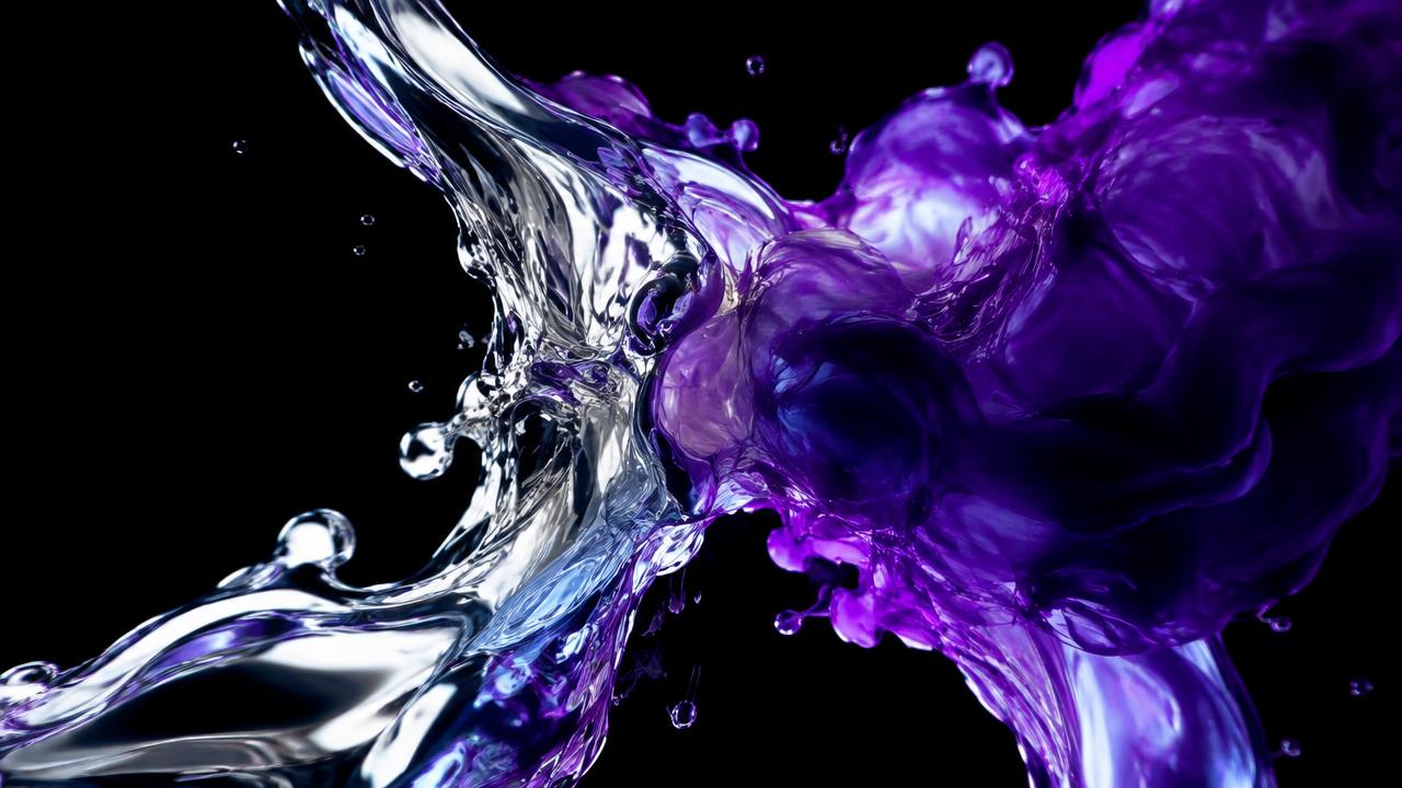 Chrome and violet ink colliding in zero gravity
